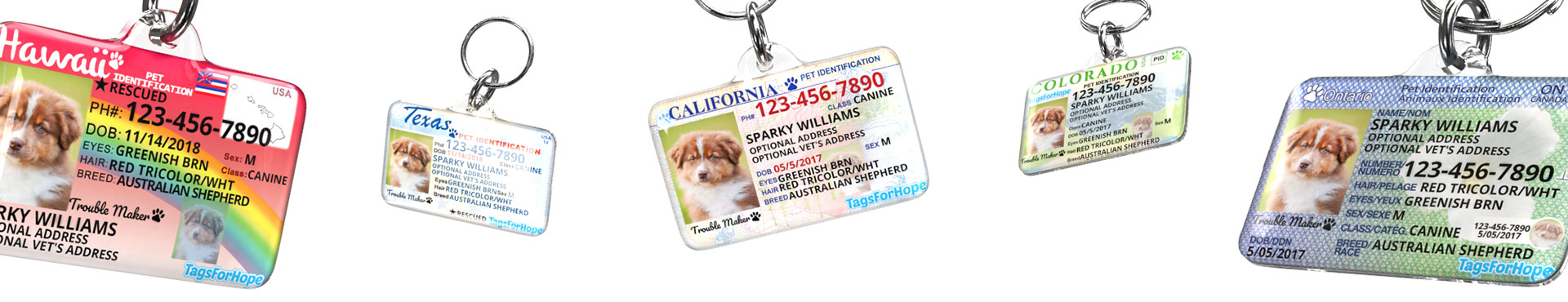 Various TagsForHope Pet ID Tag designs